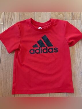 adidas Red Short-Sleeve Performance Tee with Black Logo